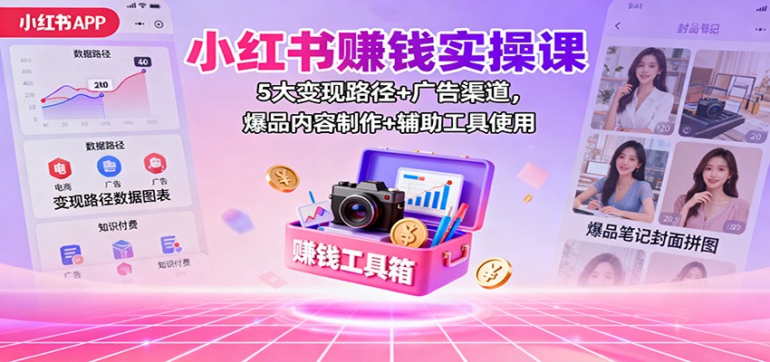 小红书赚钱实操课：5大变现路径+广告渠道，爆品内容制作+辅助工具使用-柚子网创