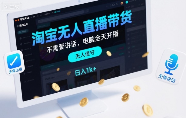 淘宝无人直播带货，不需要出镜，不需要讲话，电脑全天开播，轻松上手，日入1k+【揭秘】-柚子网创