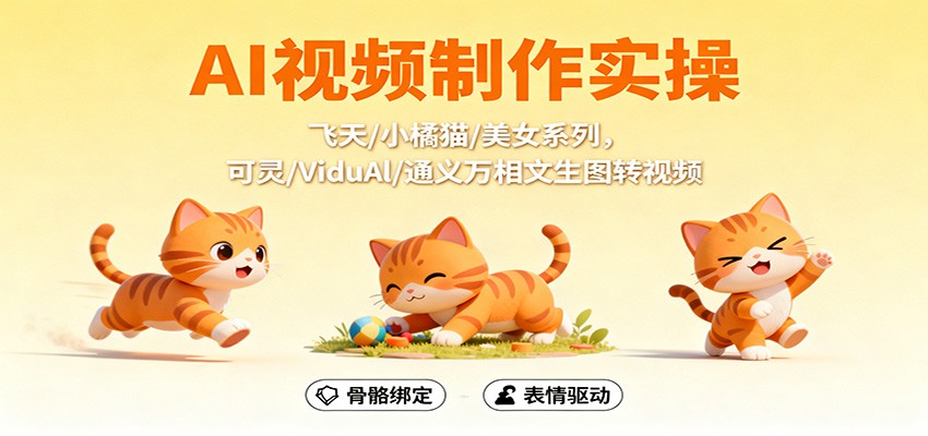 AI视频制作实操，飞天/小橘猫/美女系列，可灵/ViduAl/通义万相文生图转视频-柚子网创
