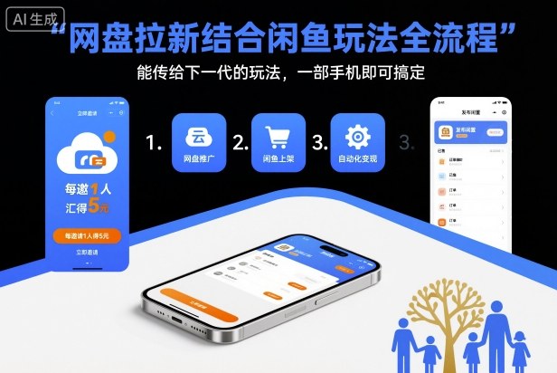 网盘拉新结合闲鱼玩法全流程，能传给下一代的玩法，一部手机即可搞定(附入口渠道以及实操教程)-柚子网创