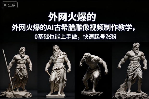 外网火爆的AI古希腊雕像视频制作教学，0基础也能上手做，快速起号涨粉-柚子网创
