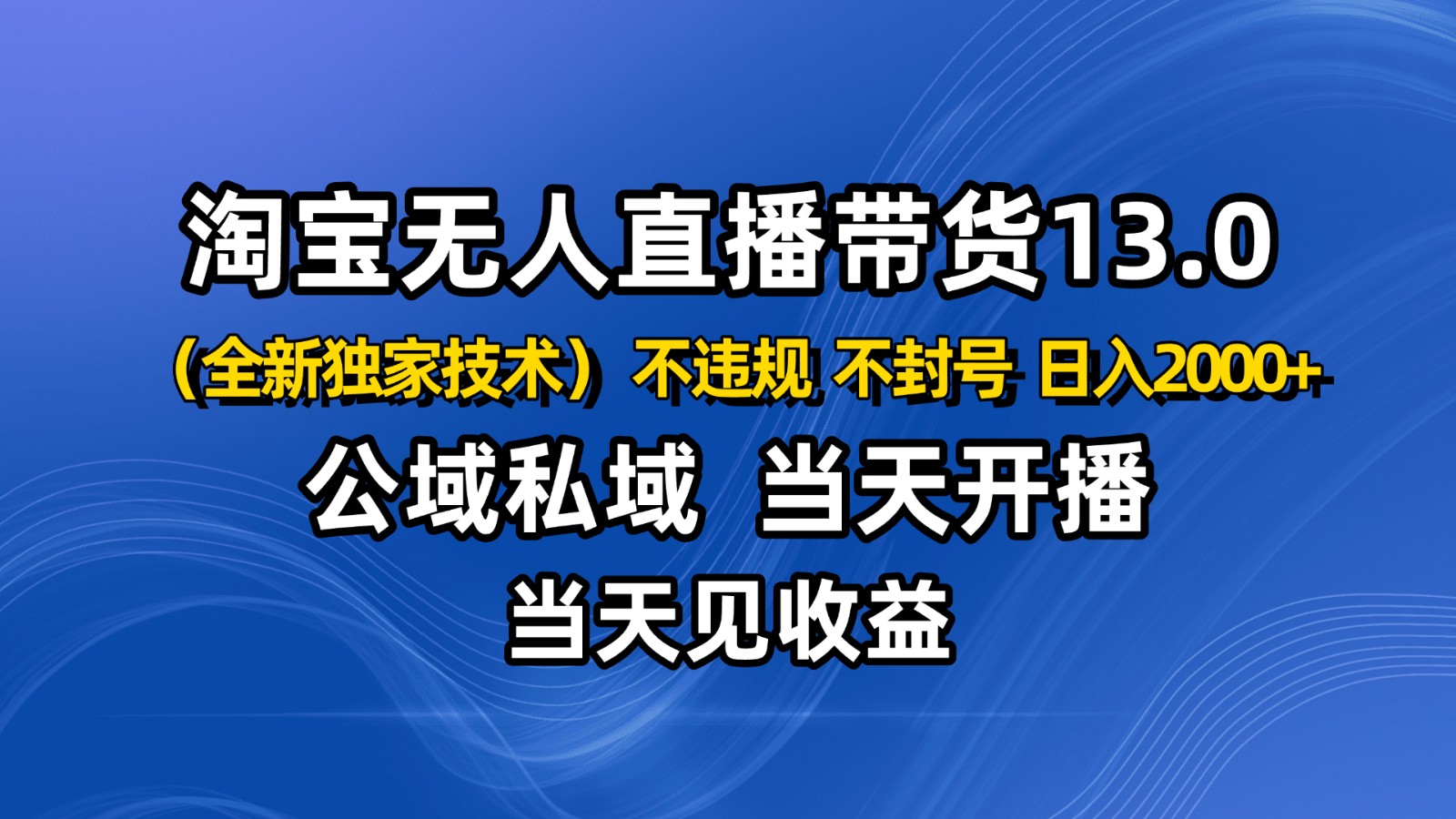 淘宝无人直播13.0，公域私域技术，不封号，不违规 布局下半年旺季赛道，日入2000+-柚子网创