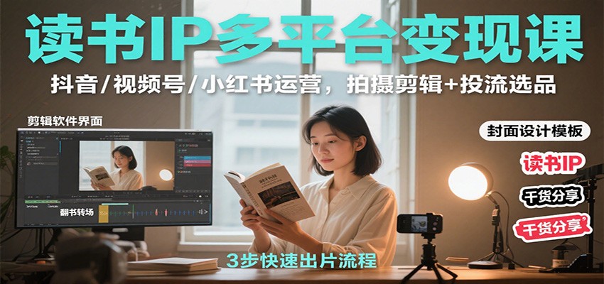 读书IP多平台变现课：抖音/视频号/小红书运营，拍摄剪辑+投流选品-柚子网创