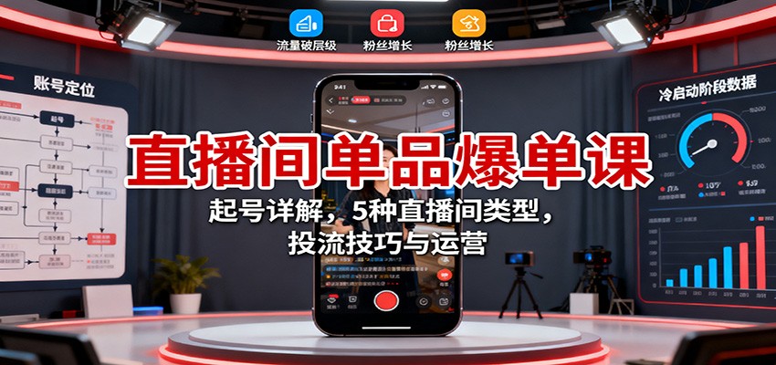 直播间单品爆单课:起号详解,5种直播间类型,投流技巧与运营-柚子网创