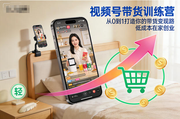 视频号带货训练营，从0到1打造你的带货变现路，低成本在家创业-柚子网创