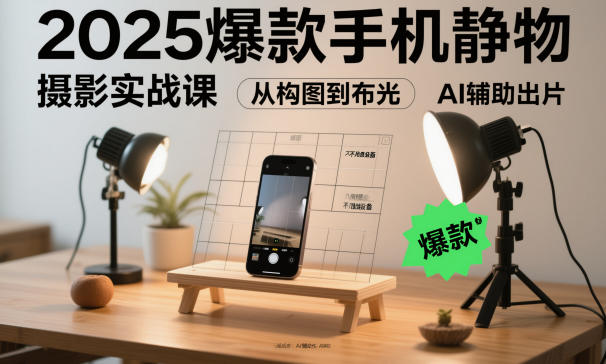 2025爆款手机静物摄影实战课，从构图到布光，不用贵设备，AI辅助出片-柚子网创