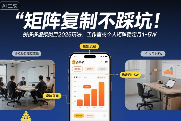 矩阵复制不踩坑！拼多多虚拟类目2025玩法，工作室或者个人矩阵稳定月1-5W【揭秘】-柚子网创