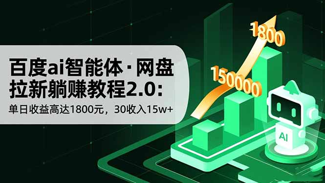 百度ai智能体·网盘拉新躺赚教程2.0：单日收益高达1800元，30收入15w+-柚子网创