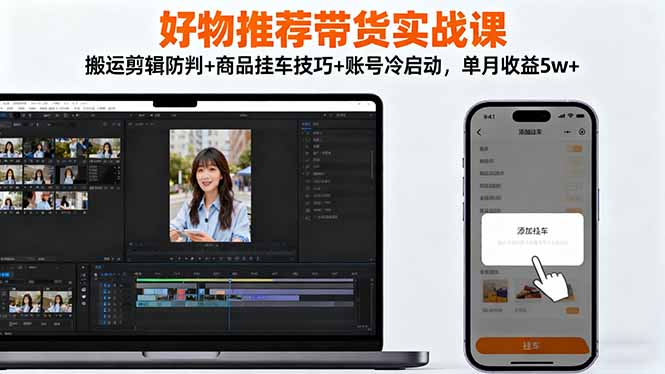 好物推荐带货实战课：搬运剪辑防判+商品挂车技巧+账号冷启动，单月收益5w+-柚子网创