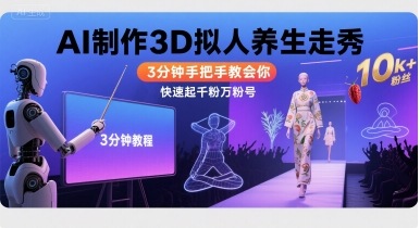 Ai制作3D拟人养生走秀，3分钟手把手教会你，快速起千粉万粉号-柚子网创