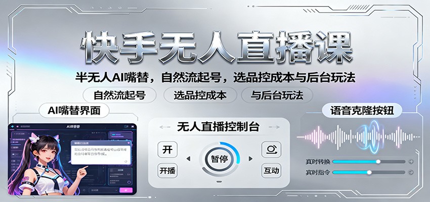 快手无人直播课：半无人AI嘴替，自然流起号，选品控成本与后台玩法-柚子网创