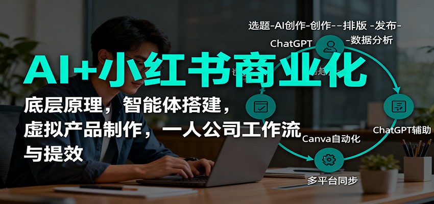 AI+小红书商业化，底层原理，智能体搭建，虚拟产品制作，一人公司工作流与提效-柚子网创