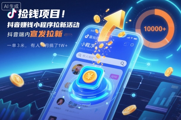 捡钱项目！抖音賺钱小程序拉新活动，抖音端内宣发拉新，一单3米，有人半个月搞了1W+-柚子网创