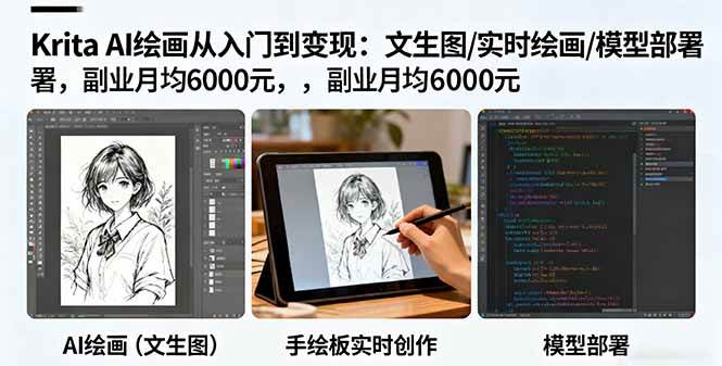（16222期）Krita AI绘画从入门到变现：文生图/实时绘画/模型部署，副业月均6000元-柚子网创