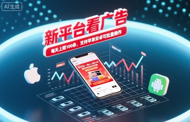 新平台看广告，养好机一条0.3到5米，每天上限100条，支持苹果安卓可批量操作-柚子网创