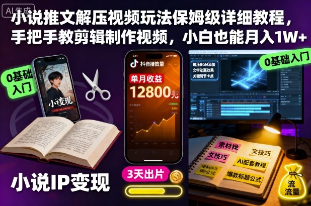 小说推文解压视频玩法保姆级详细教程，手把手教剪辑制作视频，小白也能月入1W+-柚子网创