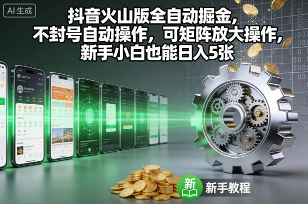 抖音火山版全自动掘金，不封号自动操作，可矩阵放大操作，新手小白也能日入5张【揭秘】-柚子网创