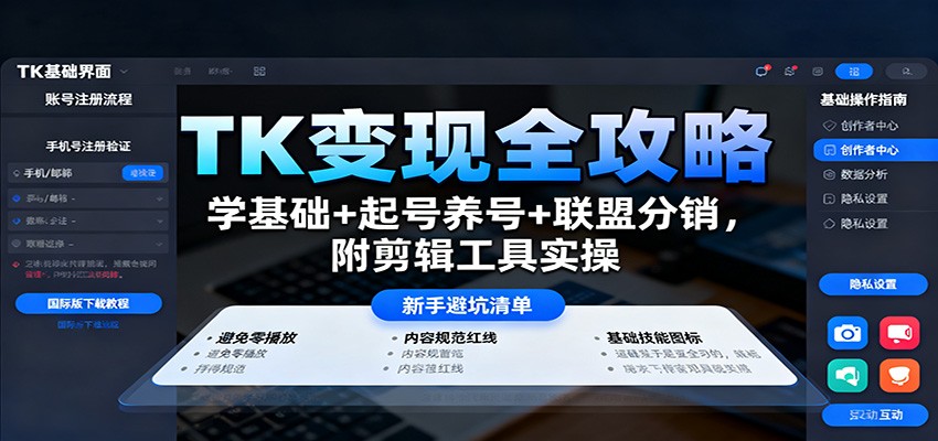 TK变现全攻略：学基础+起号养号+联盟分销，附剪辑工具实操-柚子网创