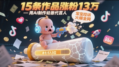 用AI制作幼崽代言人，宝宝的控诉火爆全网，15条作品涨粉13W，单号月入5位数实操教程-柚子网创