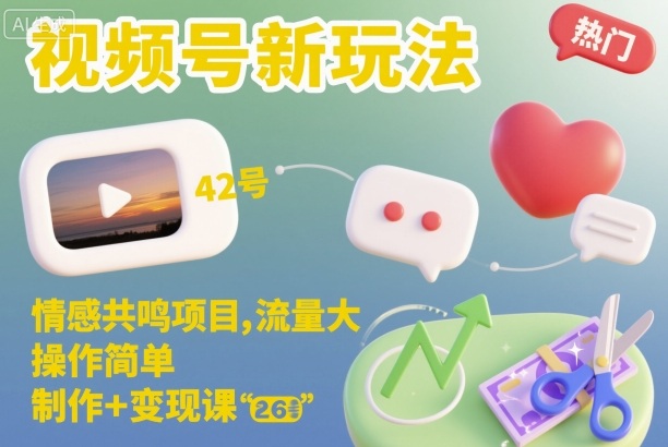视频号新玩法，情感共鸣项目，流量大，操作简单，制作+变现课-柚子网创