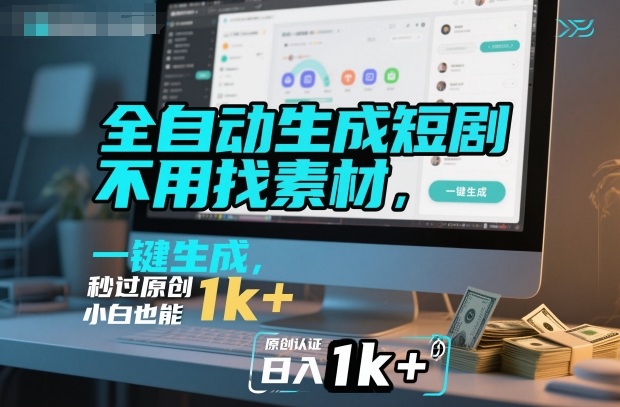 全自动生成短剧，不用找素材，不用剪辑，一键生成，秒过原创，小白也能轻松日入1k+【揭秘】-柚子网创