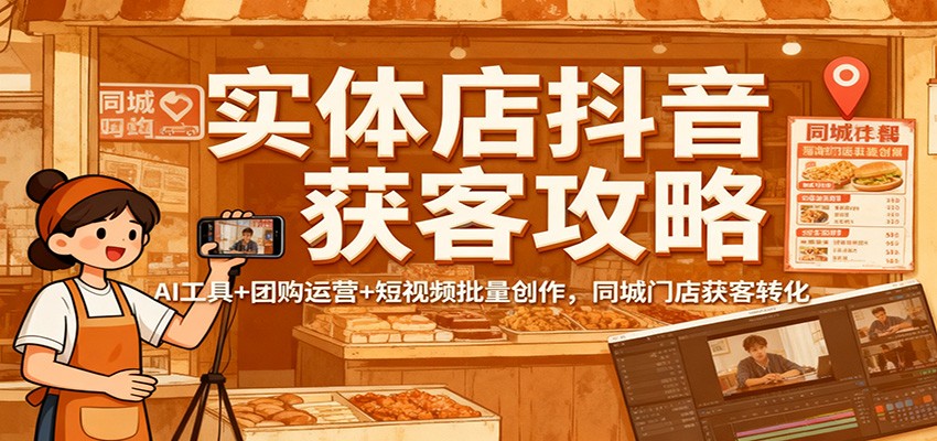 实体店抖音获客攻略：AI工具+团购运营+短视频批量创作，同城门店获客转化-柚子网创
