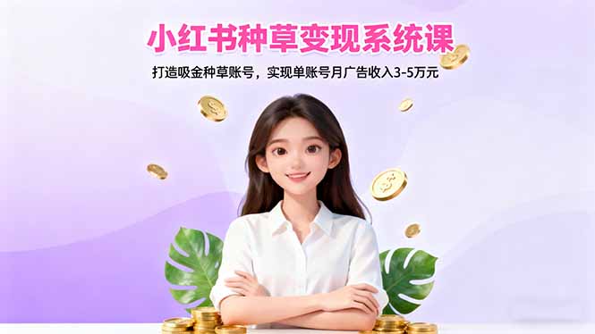 小红书种草变现系统课：打造吸金种草账号，实现单账号月广告收入3-5万元-柚子网创