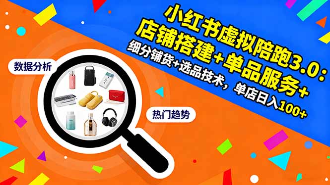 小红书虚拟陪跑3.0：店铺搭建+单品服务+细分铺货+选品技术，单店日入100+-柚子网创